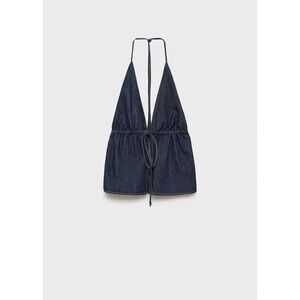 MANGO - V-neck denim top with front tie